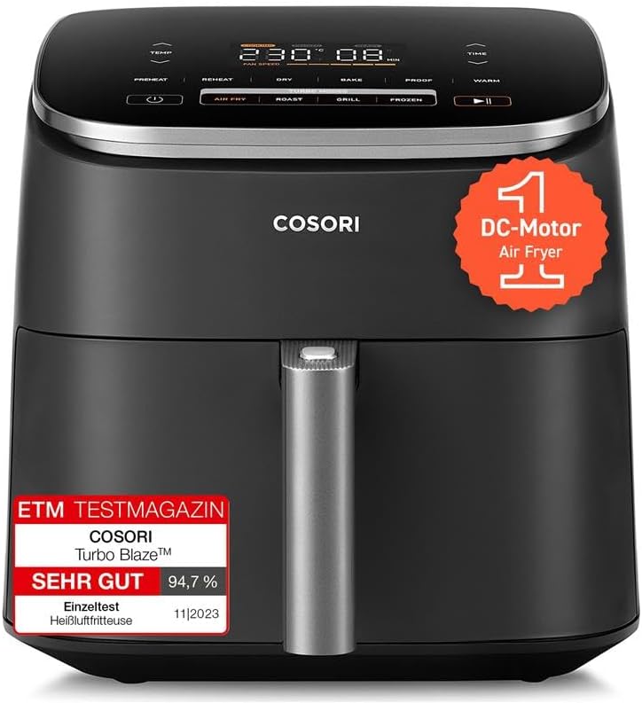 COSORI TurboBlaze Heißluftfritteuse 6L – 9-in-1 Airfryer XXL, Leiser DC Motor, 5 Stufen, Energiesparend