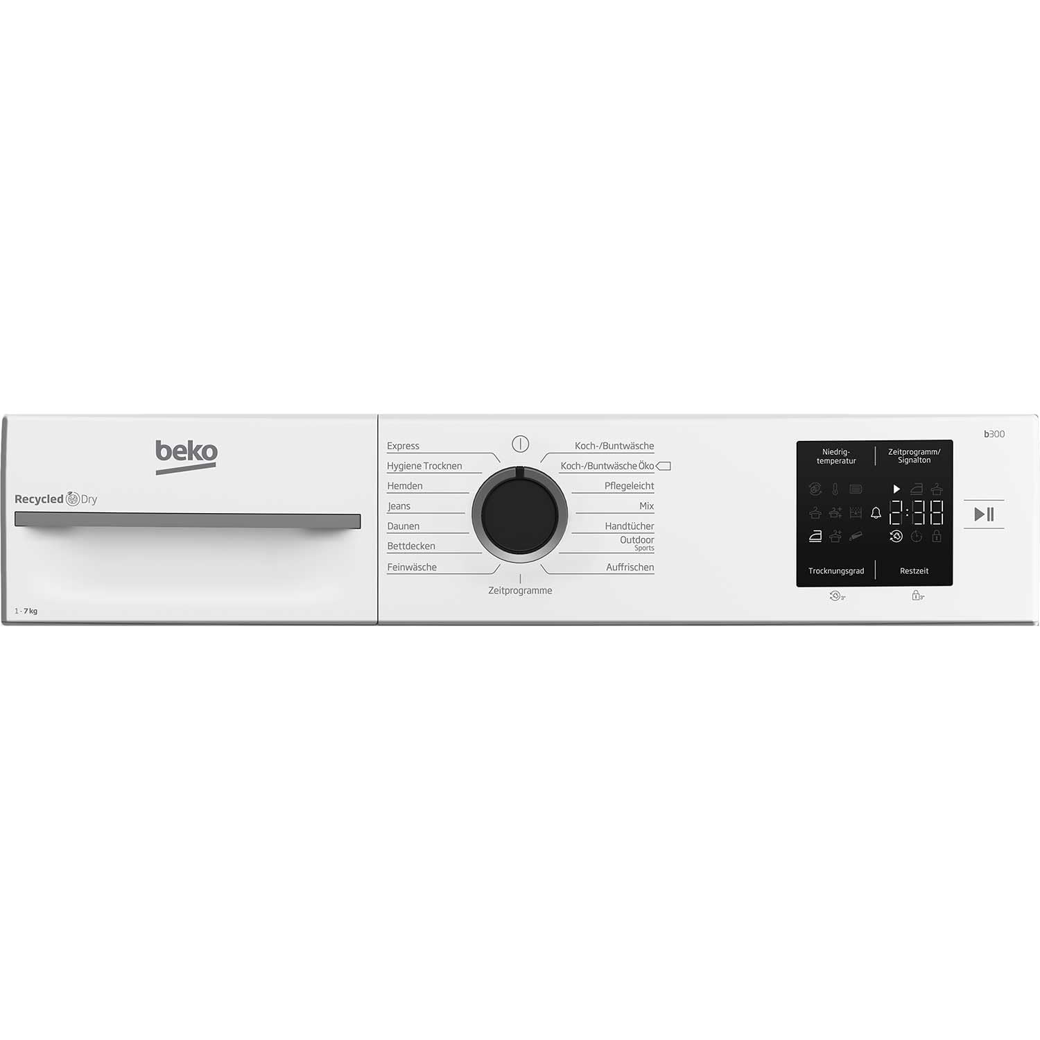 Beko BM3T37210W1 Tumble Dryer, 7 kg, Front Loader Heat Pump Dryer, 15 Programs, Sensor Drying, Stackable