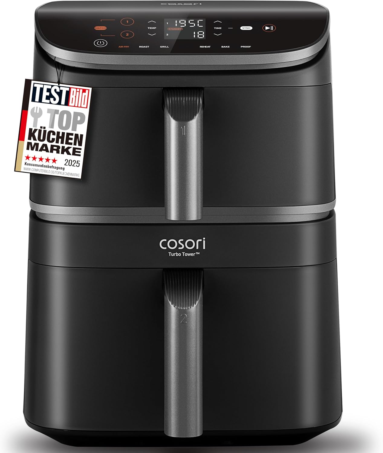 COSORI Dual Airfryer Heißluftfritteuse 10,8L – 2 Kammern, Mehrfach-Luftgeschwindigkeit, Edelstahl-Rost, Silbergrau