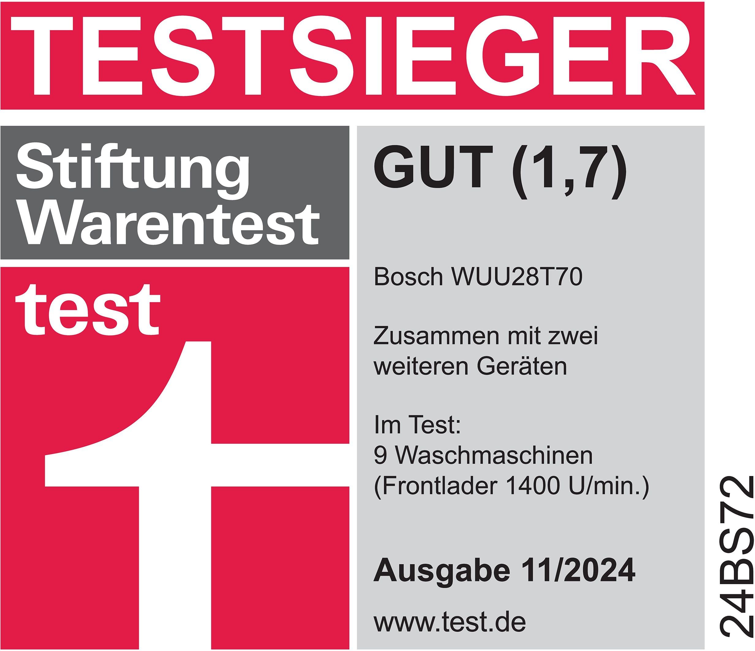 Bosch WUU28T70, Stiftung Warentest Testsieger*, Serie 6, Waschmaschine 8 kg, Unterbau, SpeedPerfect