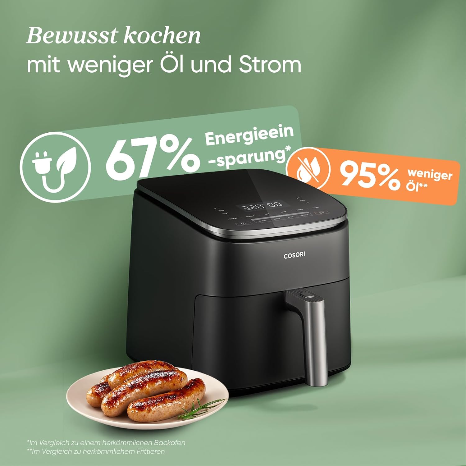 COSORI TurboBlaze Heißluftfritteuse 6L – 9-in-1 Airfryer XXL, Leiser DC Motor, 5 Stufen, Energiesparend