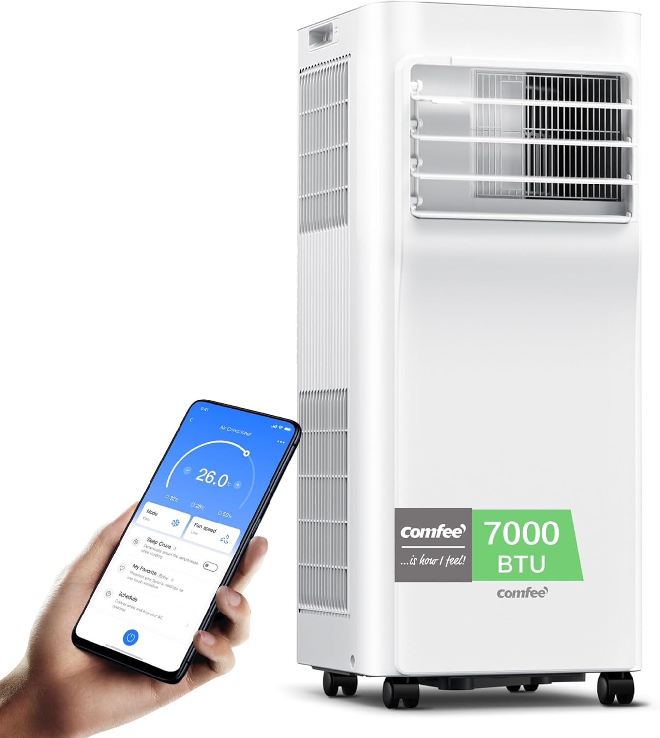 Comfee Breezy Cool Pro 2.0 Mobile Klimaanlage 7000 BTU (2,0 kW), Leise, App-Steuerung, Kühlen, Entfeuchten & Ventilieren, Energieklasse A