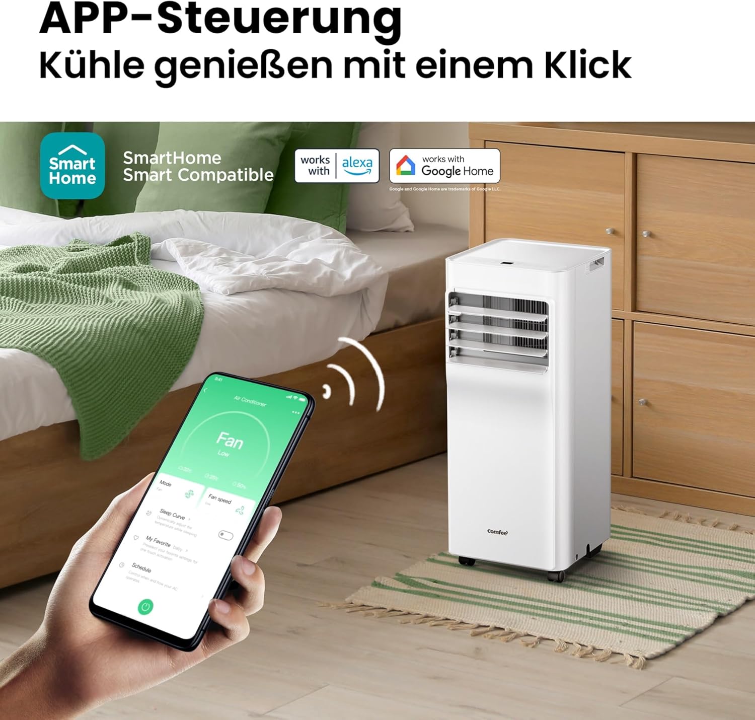 Comfee Breezy Cool Pro 2.0 Mobile Klimaanlage 7000 BTU (2,0 kW), Leise, App-Steuerung, Kühlen, Entfeuchten & Ventilieren, Energieklasse A